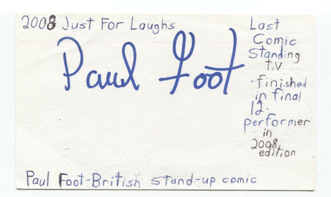 Paul Foot Signed 3x5 Index Card Autographed Signature Comedian Comic Actor