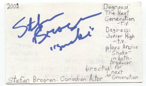 Stefan Brogren Signed 3x5 Index Card Autograph Signature Actor Degrassi