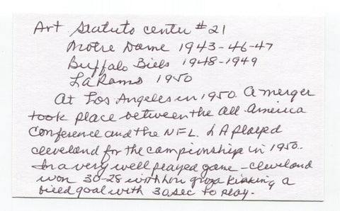 Art Statuto Signed 3x5 Index Card Autographed NFL Football Notre Dame