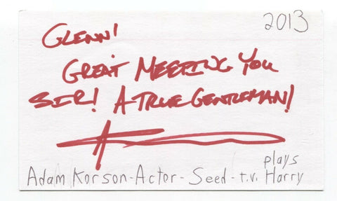 Adam Korson Signed 3x5 Index Card Autographed Signature Actor Seed