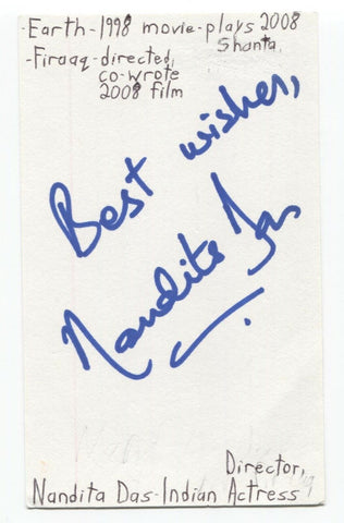 Nandita Das Signed 3x5 Index Card Autographed Signature Director Actress