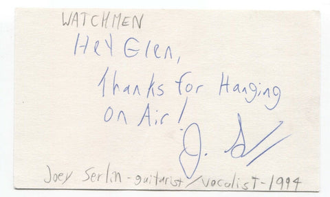 The Watchmen - Joey Serlin Signed 3x5 Index Card Autographed Signature Band