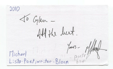 Michael Lista Signed 3x5 Index Card Autographed Signature Author Poet