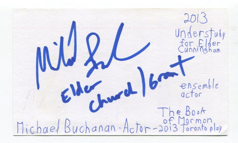 Michael Buchanan Signed 3x5 Index Card Autographed Actor The Book Of Mormon