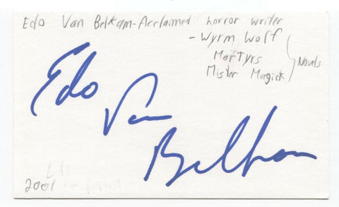 Edo van Belkom Signed 3x5 Index Card Autographed Signature Author Writer