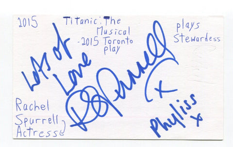 Rachel Spurrell Signed 3x5 Index Card Autographed Actress Phantom Of The Opera