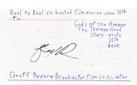Geoff Pevere Signed 3x5 Index Card Autographed Signature Author Broadcaster