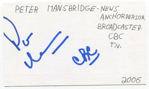 Peter Mansbridge Signed 3x5 Index Card Autographed Signature Journalist Reporter