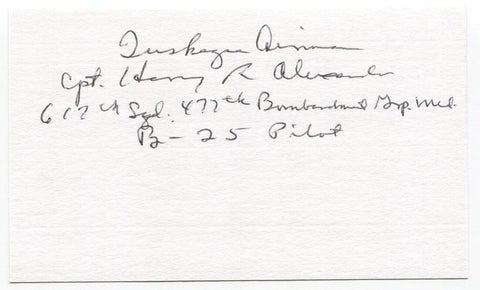 Harvey Alexander Signed 3x5 Index Card Autograph WWII Army B-25 Tuskegee Airman