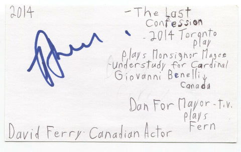 David Ferry Signed 3x5 Index Card Autograph Signature Actor Boondock Saints