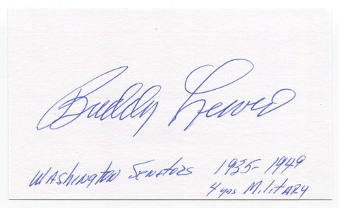 Buddy Lewis Signed 3x5 Index Card Autographed MLB Baseball Washington Senators