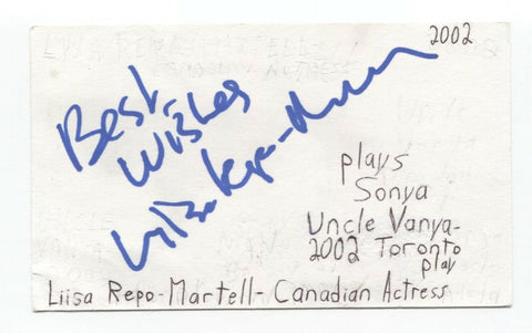 Liisa Repo Martell Signed 3x5 Index Card Autographed Signature Actress