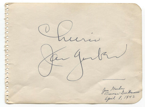 Jan Garber Signed Album Page Autographed 1942 Signature