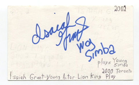 Isaiah Grant Signed 3x5 Index Card Autographed Actor Lion King