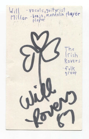 The Irish Rovers - Will Millar Signed 3x5 Index Card Autographed Signature Band