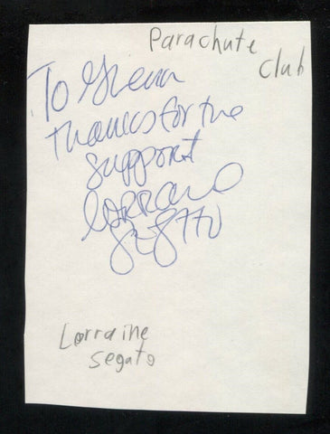 Parachute Club - Lorraine Segato Signed Cut 3x5 Index Card Autographed Signature