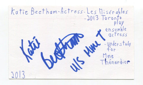 Kate Beetham Signed 3x5 Index Card Autographed Actress Les Miserables
