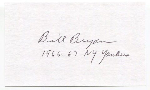 Billy Bryan Signed 3x5 Index Card Autographed Baseball MLB New York Yankees