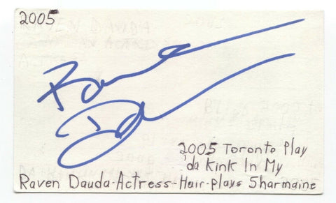 Raven Dauda Signed 3x5 Index Card Autograph Signature Actress