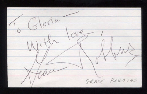 Grace Robbins Signed 3x5 Index Card Inscribed Vintage Autographed Signature