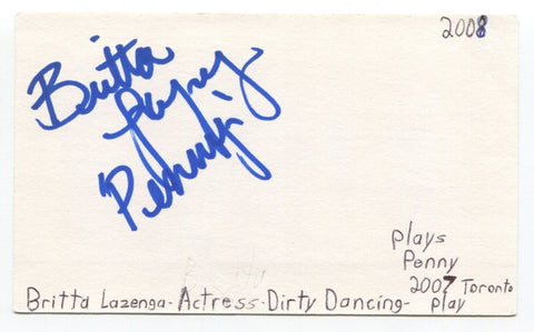 Britta Lazenga Signed 3x5 Index Card Autographed Actress ET Dirty Dancing