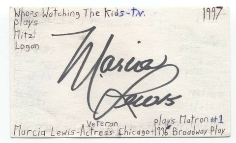 Marcia Lewis Signed 3x5 Index Card Autographed Signature Actress