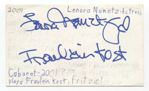 Lenora Nemetz Signed 3x5 Index Card Autographed Signature Actress