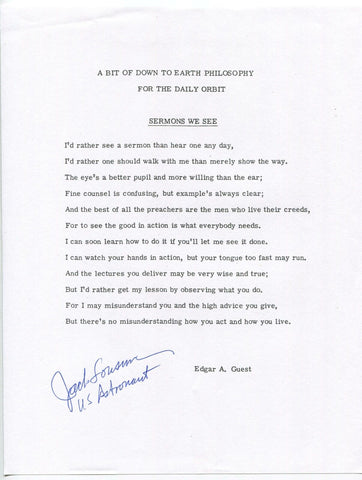 Jack Lousma Signed Poem Autographed Signature NASA Astronaut Space