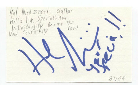Hal Niedzviecki Signed 3x5 Index Card Autographed Signature Author Writer
