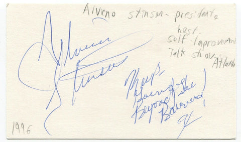 Alvieno Stinson Signed 3x5 Index Card Autographed Signature Talk Show Host