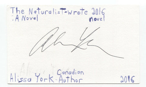 Alissa York Signed 3x5 Index Card Autographed Signature Author Writer