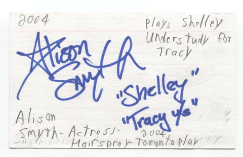Alison Smyth Signed 3x5 Index Card Autographed Signature Actress