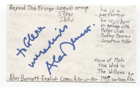Alan Bennett Signed 3x5 Index Card Autographed Signature Actor Playwright