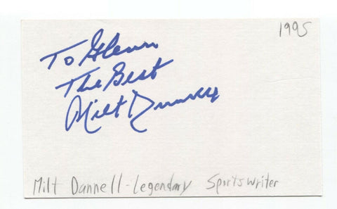 Milt Dunnell Signed 3x5 Index Card Autographed Signature Sportswriter