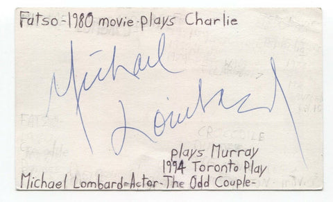 Michael Lombard Signed 3x5 Index Card Autographed Signature Actor