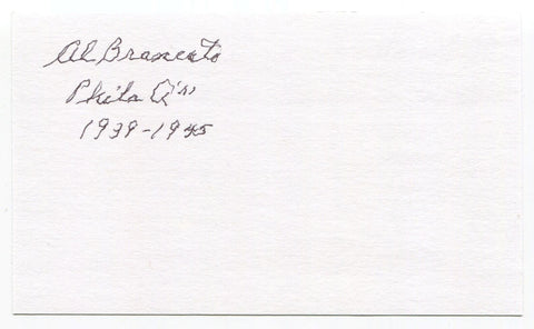 Albert "Al" Brancato Signed 3x5 Index Card Autographed Philadelphia Athletics