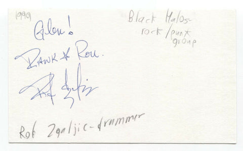 The Black Halos - Rob Zgaljic Signed 3x5 Index Card Autographed Signature