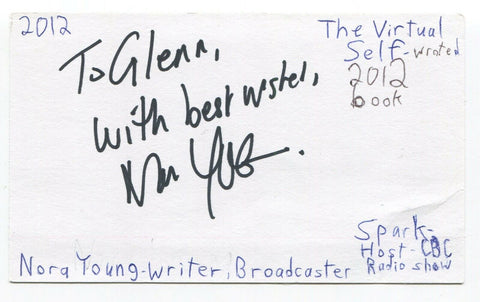 Nora Young Signed 3x5 Index Card Autographed Canadian Author Writer Broadcaster