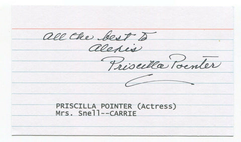 Priscilla Pointer Signed 3x5 Index Card Autographed Carrie Twilight Zone