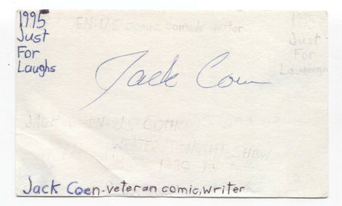 Jack Coen Signed 3x5 Index Card Autographed Signature Comic Writer Producer Leno