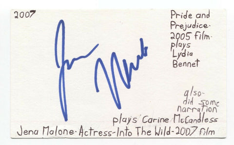 Jena Malone Signed 3x5 Index Card Autographed Donnie Darko Hunger Games