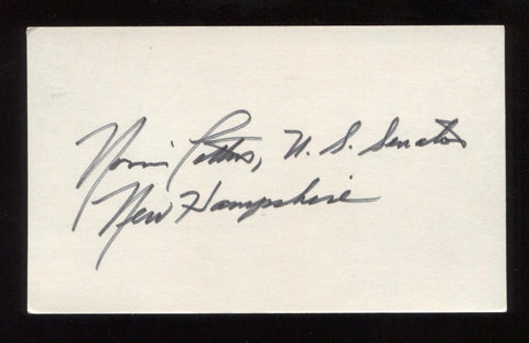 Norris Cotton Signed 3x5 Index Card Autographed Signature AUTO Senator