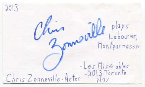 Chris Zonneville Signed 3x5 Index Card Autograph Actor Les Miserables