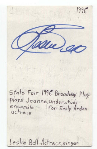 Leslie Bell Signed 3x5 Index Card Autographed Signature Actress Singer