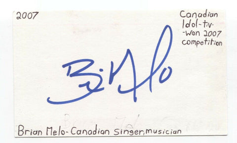 Brian Melo Signed 3x5 Index Card Autographed Signature Singer