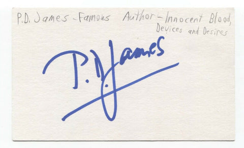 P.D. James Signed 3x5 Index Card Autographed Signature Writer Author