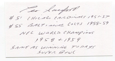 Leo Sanford Signed 3x5 Index Card Autographed NFL Football 1958 Baltimore Colts