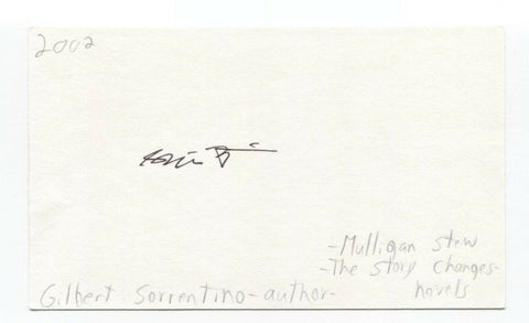 Gilbert Sorrentino Signed 3x5 Index Card Autographed Signature Author Writer