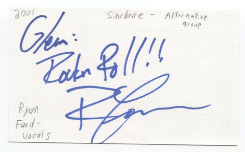 Sinclaire - Ryan Ford Signed 3x5 Index Card Autographed Signature Band