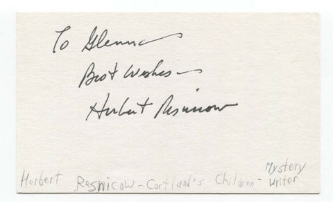 Herbert Resnicow Signed 3x5 Index Card Autographed Signature Author Writer